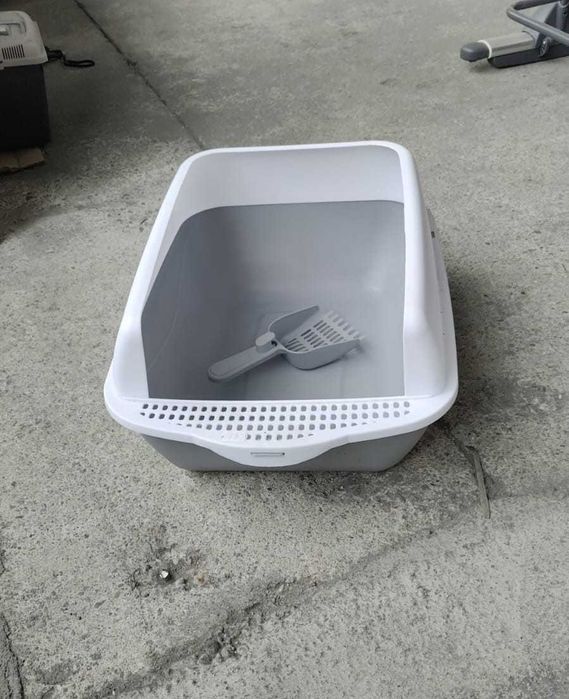 Litiera pentru pisici cu lopatica gri/alb