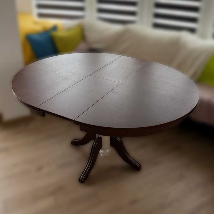 Разтегателна кръгла кухненска маса (MDF и масив), 6/8 души