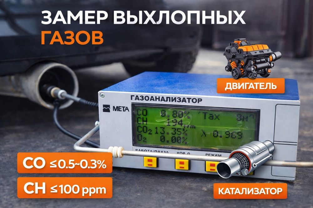 Замер выхлопных газов бензинового автомобиля