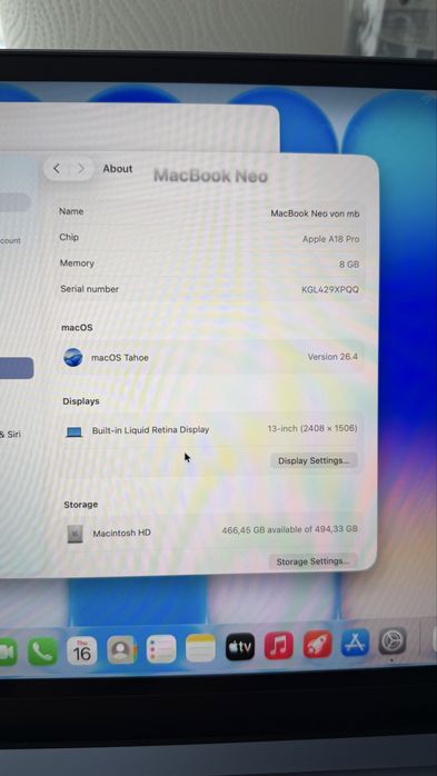 Laptop Apple MacBook Neo 13" Retina Apple A18 Pro 6 nuclee CPU, 5 nuclee GPU, 16 nuclee NeuralEngine, 8GB, 512GB, Touch Id