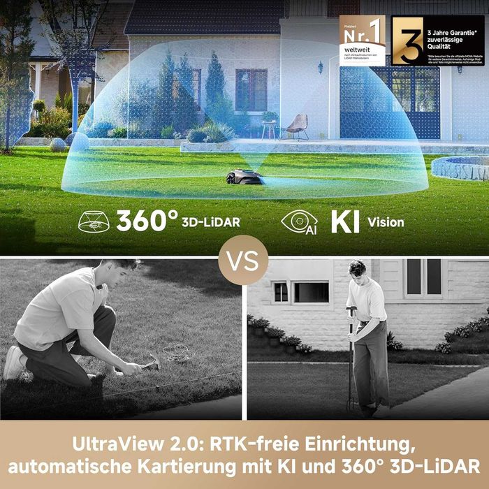 Нов Робот за Косене на Трева Mova LiDAX Ultra 1200 - 1200 м², 2 години Гаранция, 3D LiDAR, Без Периферен Кабел