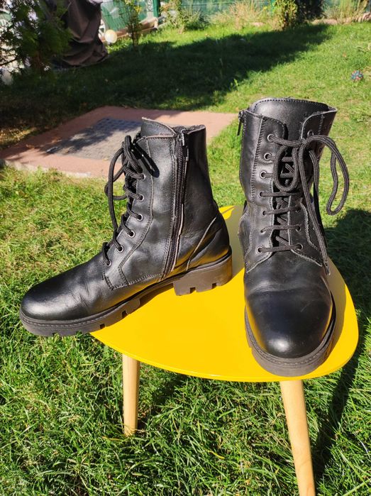 Ghete biker din piele cu blana -38