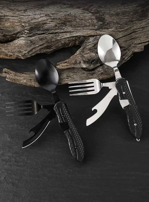 ПРОМО - Сгъваем комплект прибори за къмпинг | 4 в 1