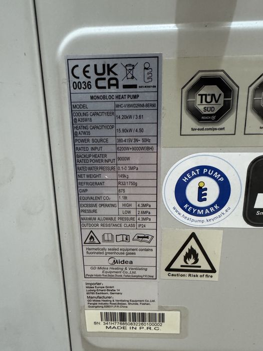 Трифазна термопомпа Midea M-Thermal Arctic Mono MHC-V16W/D2RN8-B