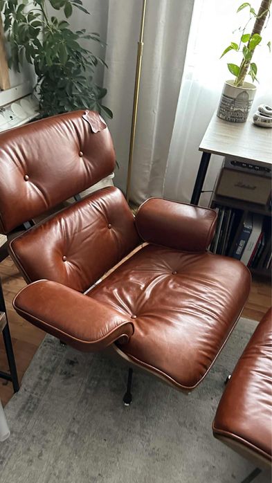 Fotoliu replica eames lounge chair culoare cognac maro piele naturala