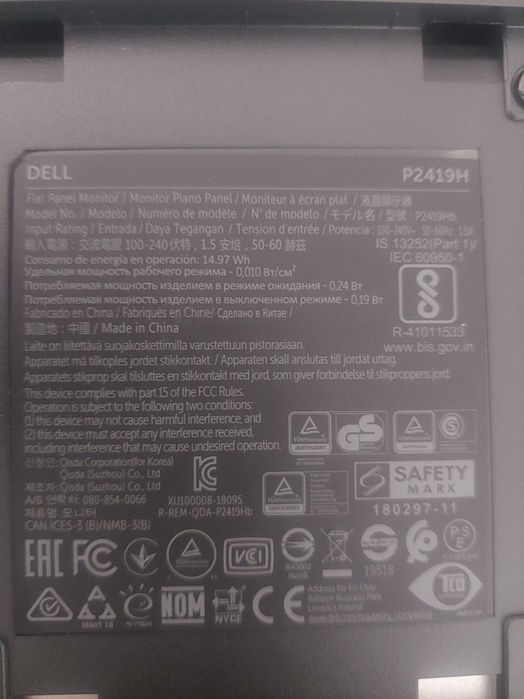 Monitor Dell p2419h 24inch Full hd