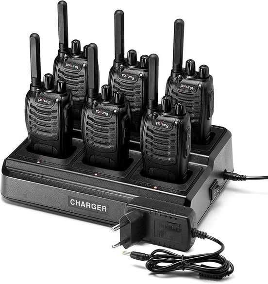 Stație walkie-talkie PMR446 , cu 16 canale PT88E ,Negru, 6 bucăți