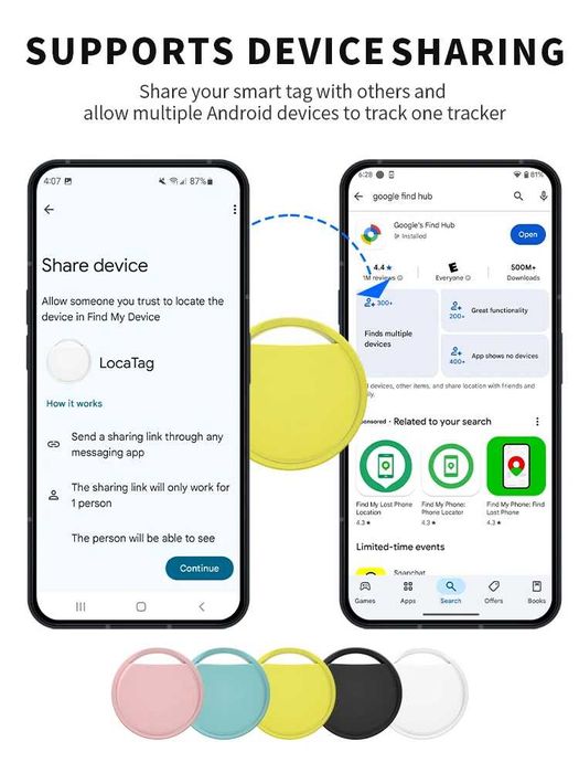 Set 4 taguri GPS tracker Android Find Hub, dispozitiv antipierdere