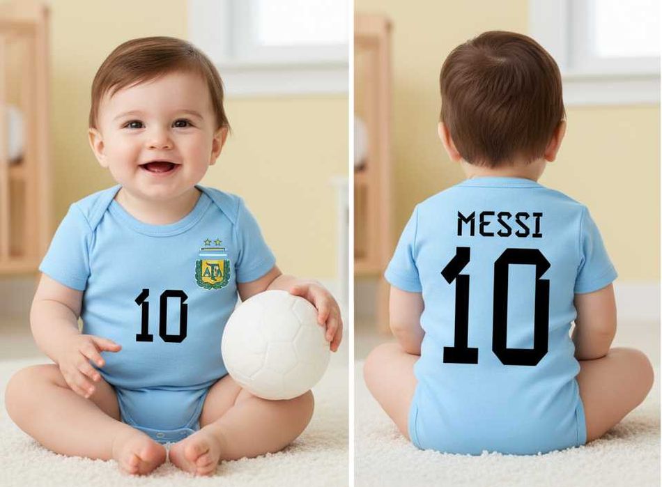 БЕБЕШКО боди РОНАЛДО / Ronaldo / Messi / Меси с ИМЕ и НОМЕР по ИЗБОР.