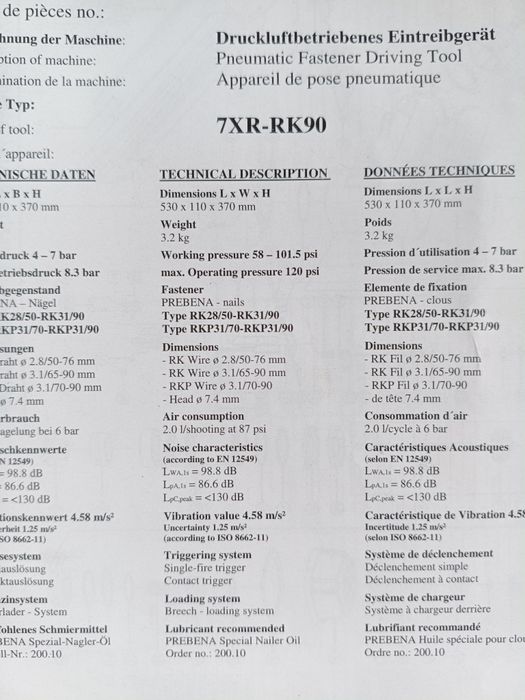 Pistol pneumatic pt. CUIE, profesional PREBENA 7XR-RK90 +cuie 6500 buc