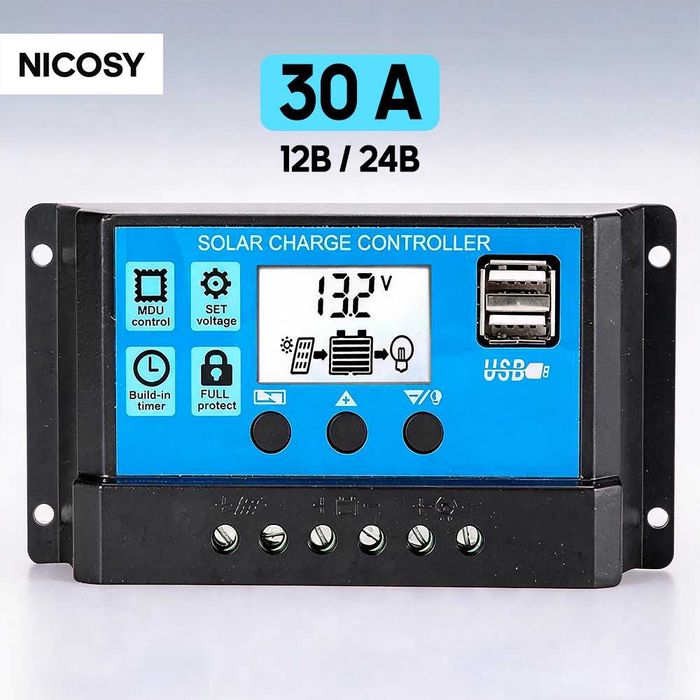 Солнечный контроллер заряда, 30А, 12/24В - solar controller