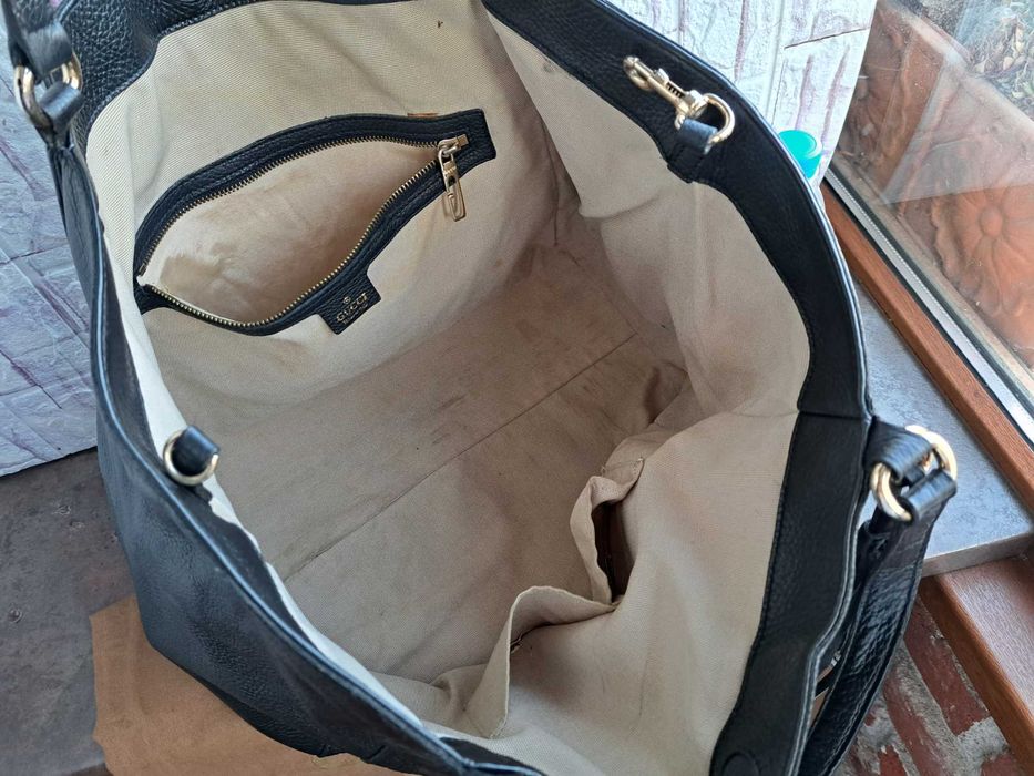 дамска чанта,черна кожена торба Gucci-естествена кожа,гучи