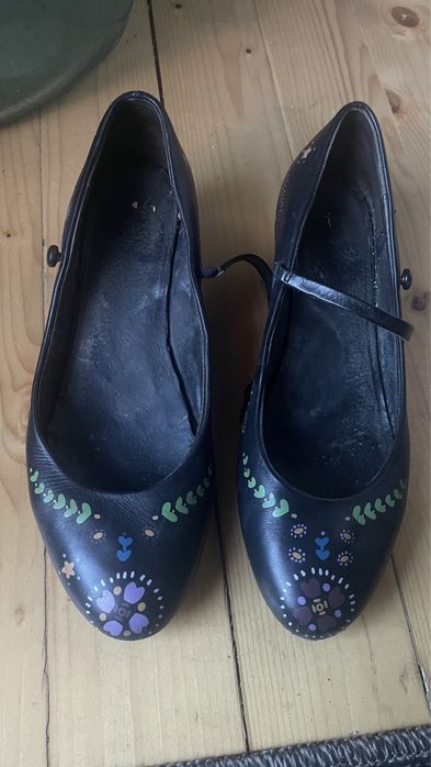 Camper черни на цветя / обувки естествена кожа