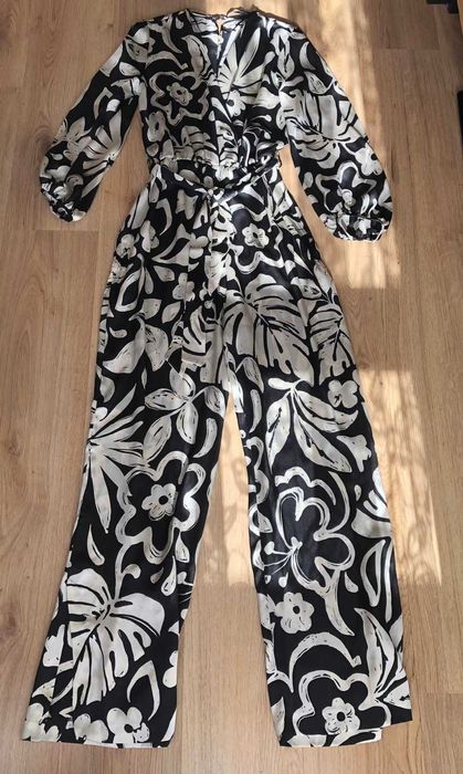 Сатенен гащеризон Zara в бяло и черно