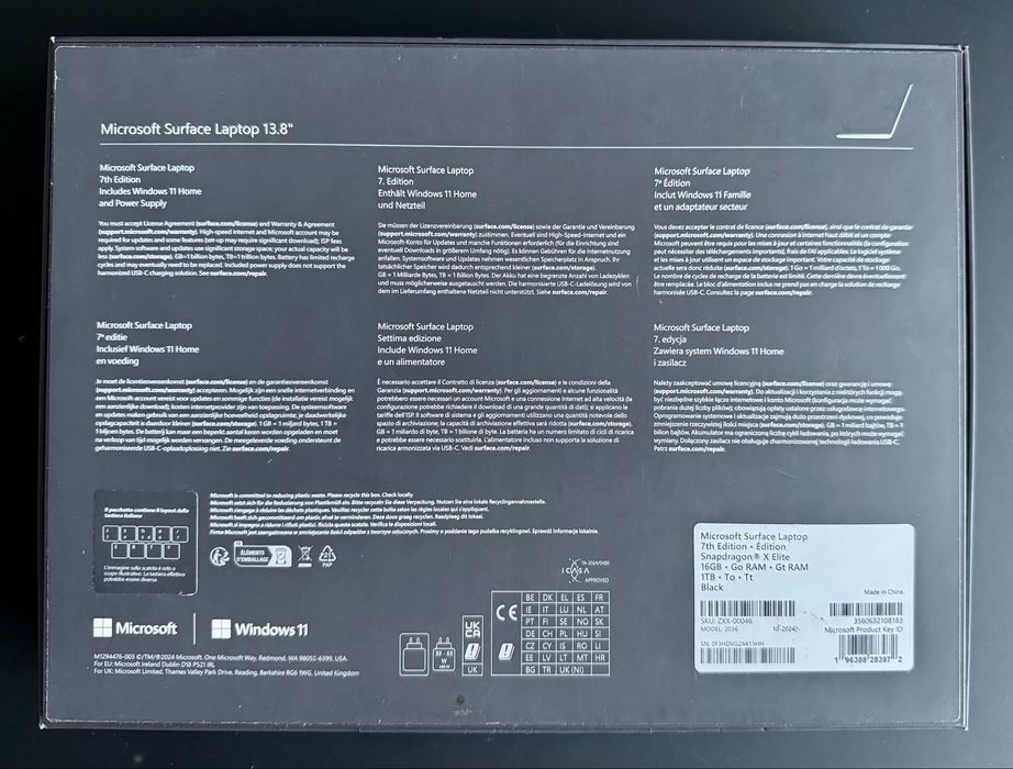 Microsoft Surface Laptop 7 13.8” Black X Elite 16GB 1TB Nou Sigilat