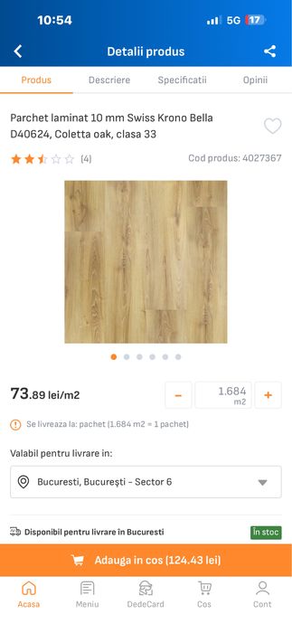 Vand  Parchet laminat 10 mm Swiss Krono Bella D40624, Coletta oak, clasa 33