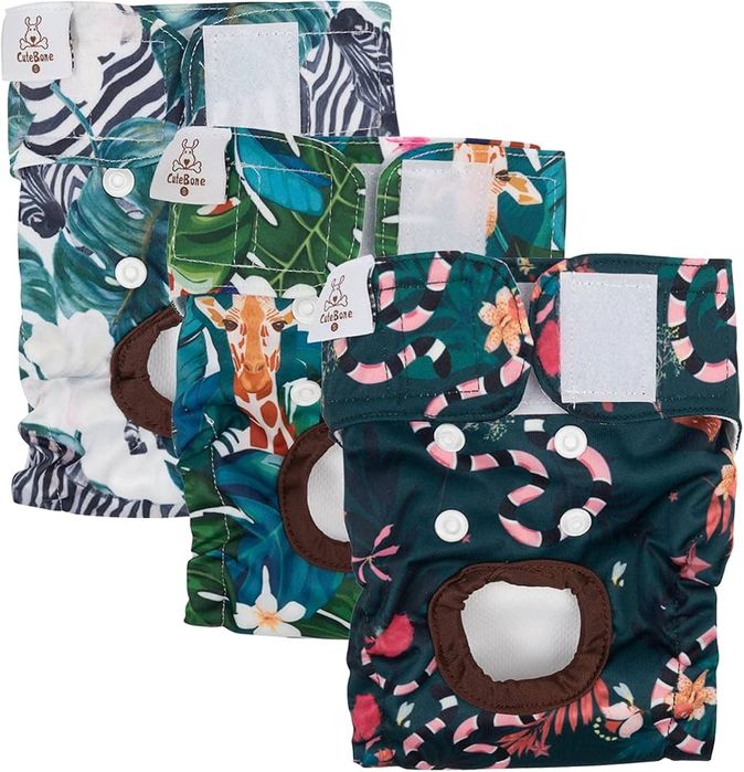 Scutece absorbante CuteBone pentru câini, lavabile, pachet de 3, dimensiunea 39L