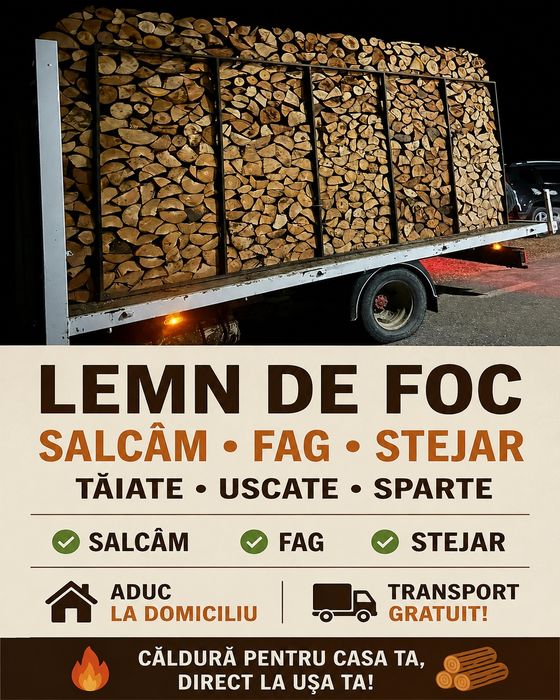 Lemne de foc salcam stejar uscate taiate sparte