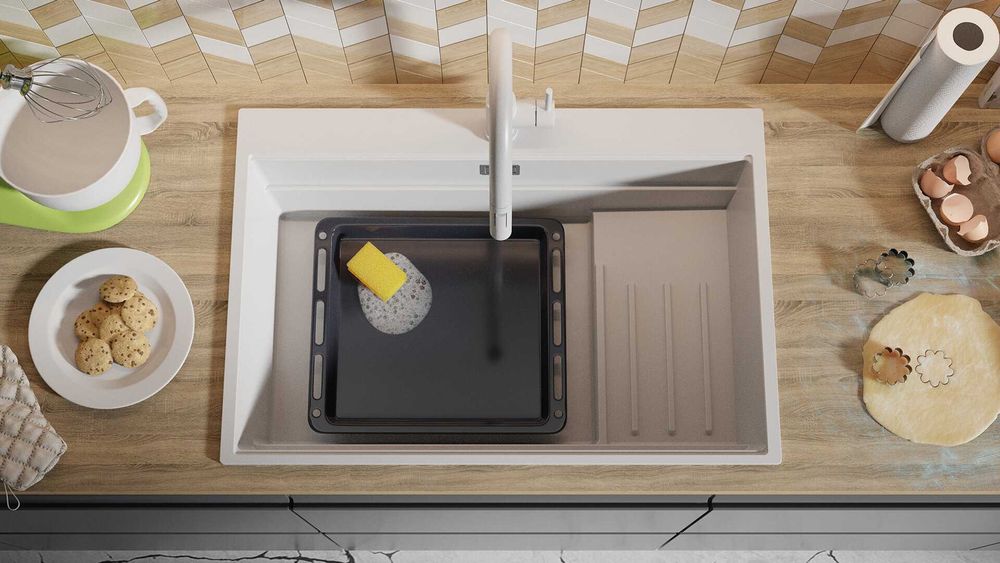 Бяла кухненска мивка от гранит Осло 80 Max Multilevel 780 x 530 mm