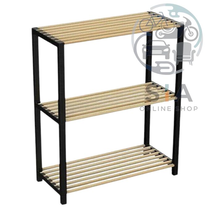 Етажерка, Дървен рафт с 3 нива, поставка, 65x29x78 см, кухня, офис