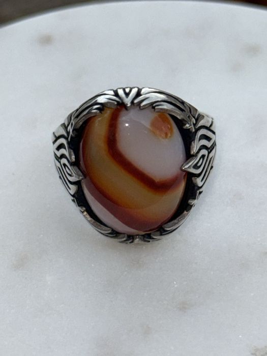 Мъжки сребърен пръстен с камък ахат