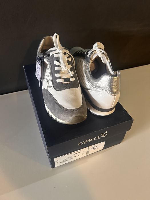 Sneakers piele damă CAPRICE White/Jeans • Mărimea 39 (Calapod lat H) • Noi
