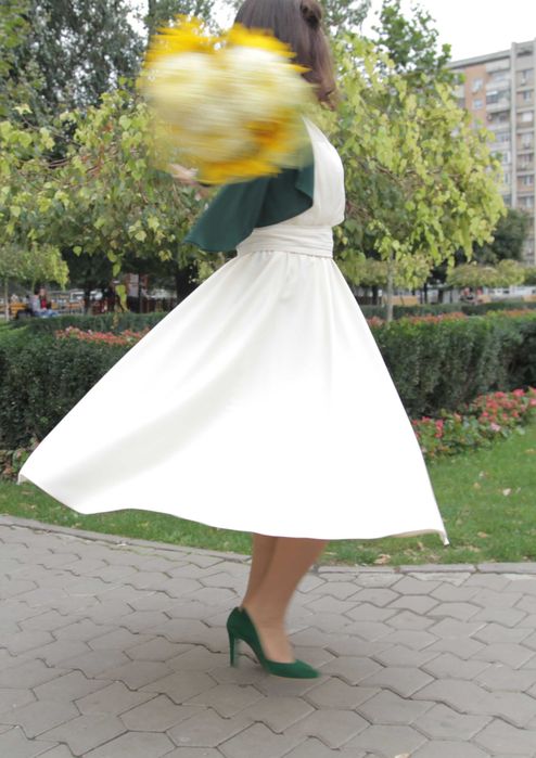 rochie ocazie - midi - tafta mata si voal - culoare ivoire