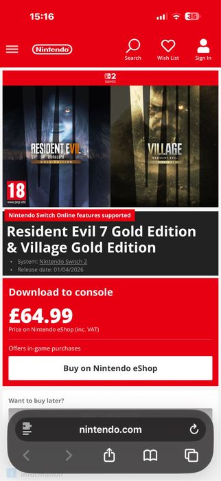 Resident Evil 7 si 8 PACHET SWITCH 2