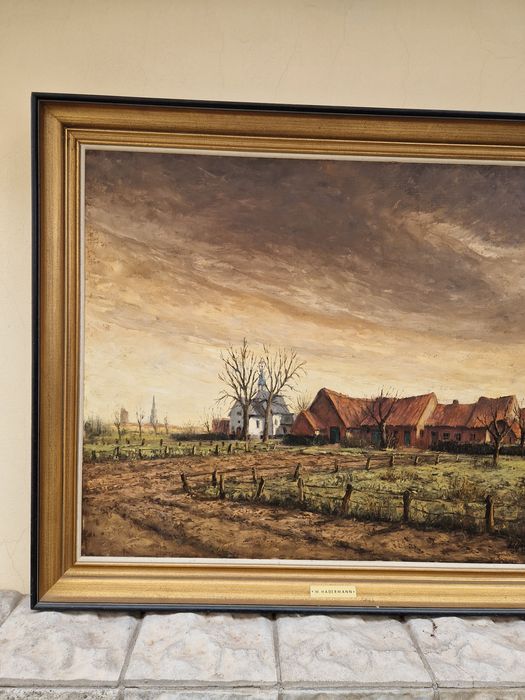 Уникална огромна антикварна майсторска авторска картина масло платно