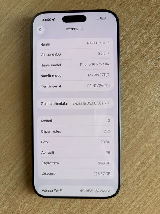 Vand Iphone 16 Pro Max 256 gb