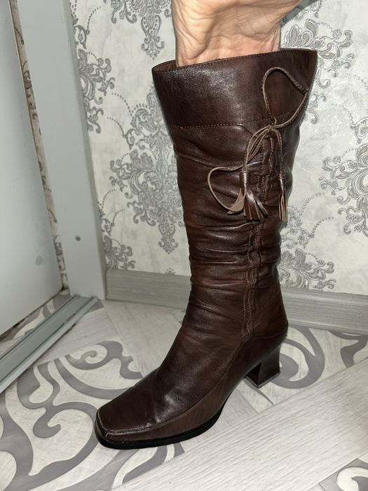 Кожаные сапоги зимние жен