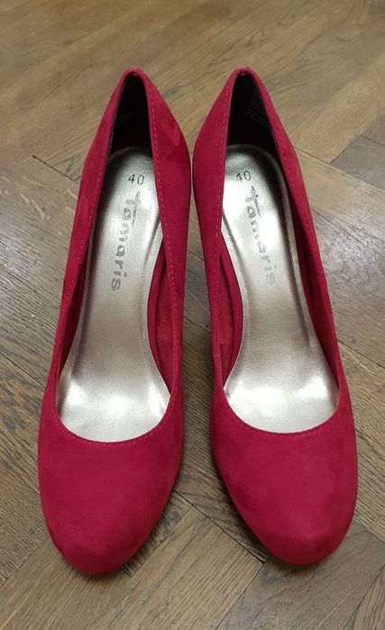 Pantofi platforma, piele naturala intoarsa, rosii, 40