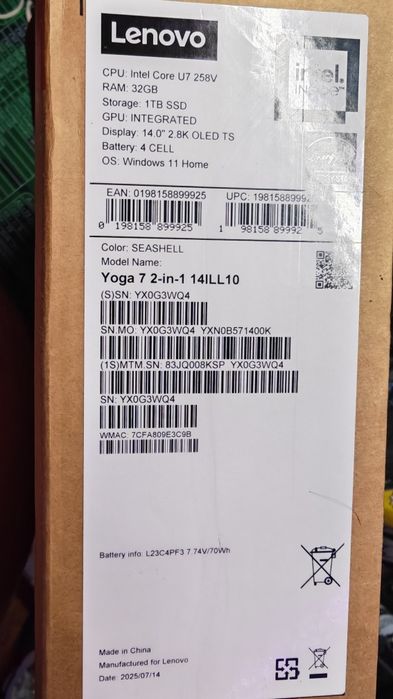 Lenovo Yoga 7 2-in-1, OLED touchscreen, Ultra 7 258V, 32GB RAM, 1TB, White Vegan Leather, Stylus Inclus, Garanție Sept 2028