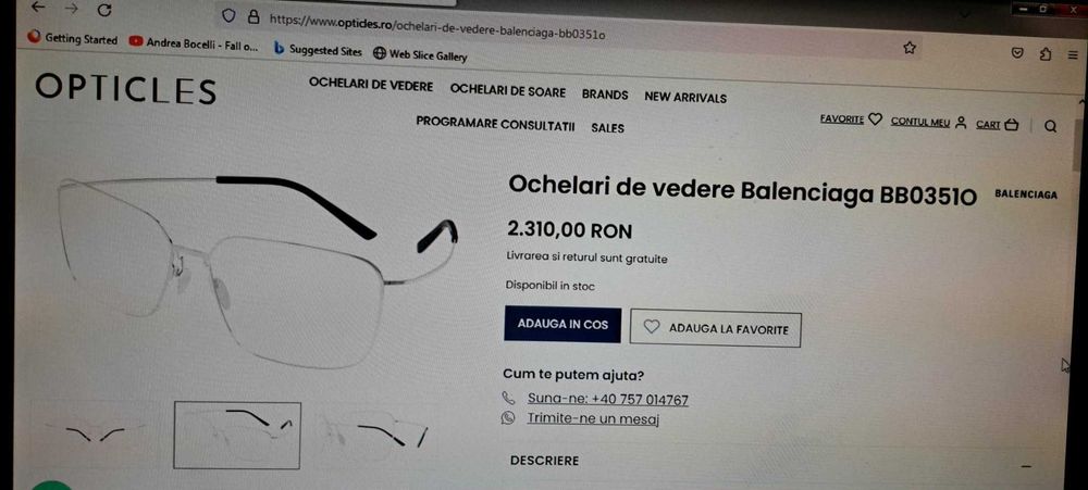 Rama pt ochelarii de vedere Balenciaga Unisex prod nou