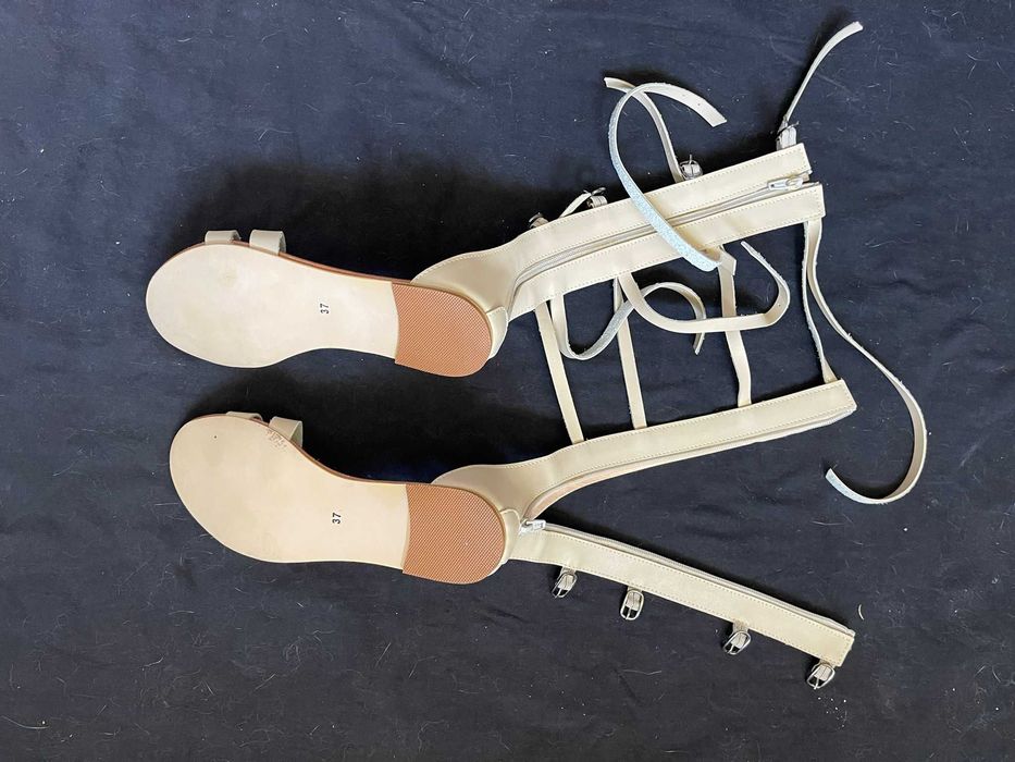 Sandale romane dama piele bej nude cureluse cizme gladiator vara