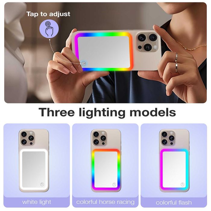 Baterie Wyred by Monga Glow MagSafe 5000mAh cu Oglindă și LED RGB, Roz