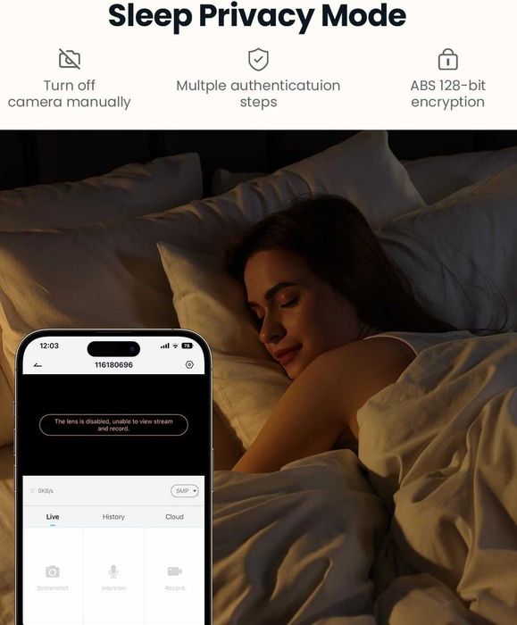 ieGeek 2.4g/5g WiFi охранителна камера за вътрешен монтаж, 5MP кабелна CCTV IR камера, SD карта