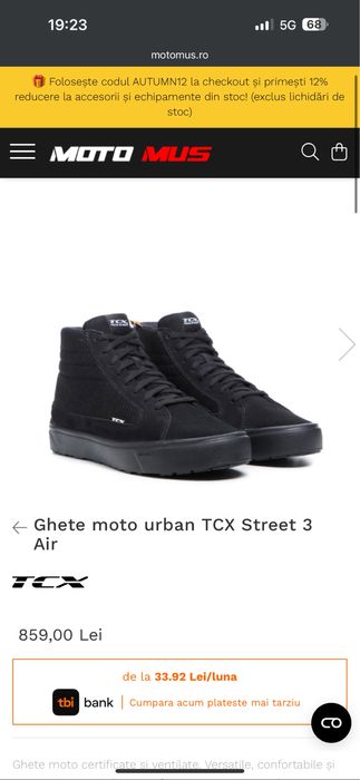 Ghete moto barbati TCX Street Air 3, Marimea 41, Negru, Ca Nou