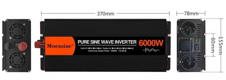 Invertor Moexsiac, sinus pur, 6000W, 24V sau 48V 220V, dubla priza EU