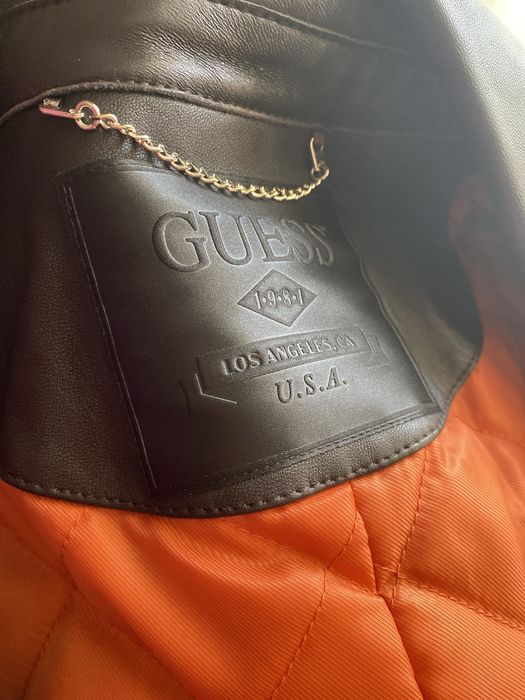Palton GUESS,piele naturala,maro inchis,NOU