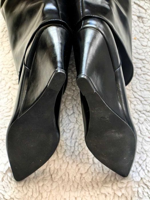 Cizme dublate inalte dama negre piele eco toc platforma peste genunchi