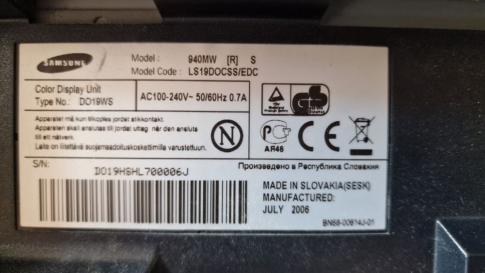 SAMSUNG Телевизор/монитор 19"(48cm), модел: 940MW, LS19DOCSS/EDS