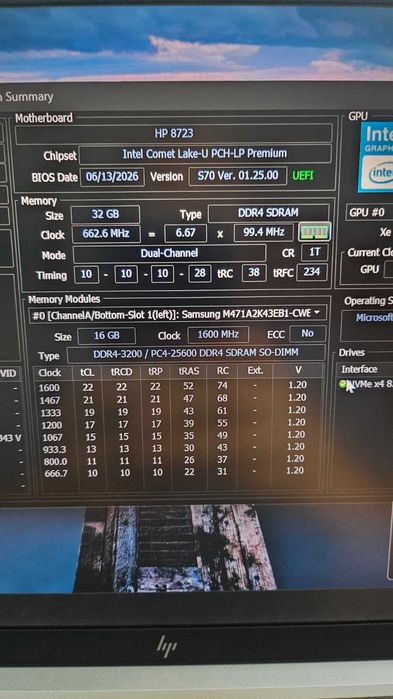 32 GB RAM DDR4-3200 Samsung pt laptop, 2x16GB Dual channel