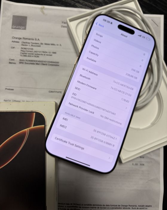 iPhone 16 Pro Max 256g Gold Auriu Neverlock Factura Garantie 2ani
