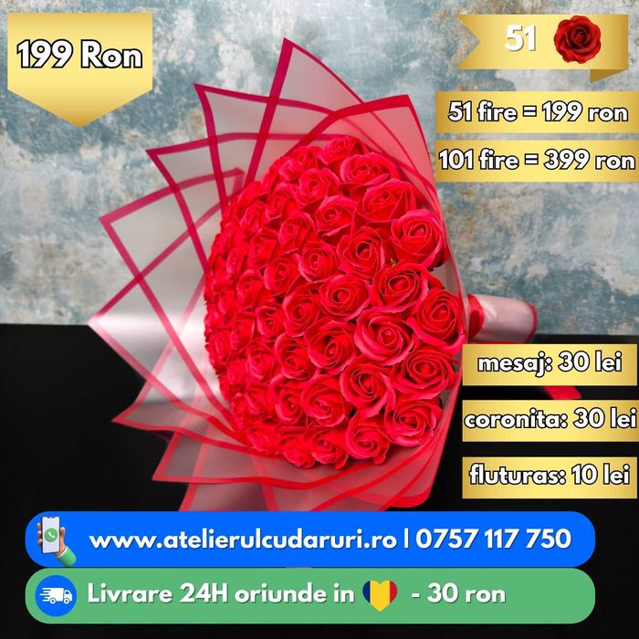 Buchete Trandafiri Sapun & Stitch & Sclipici cu Livrare