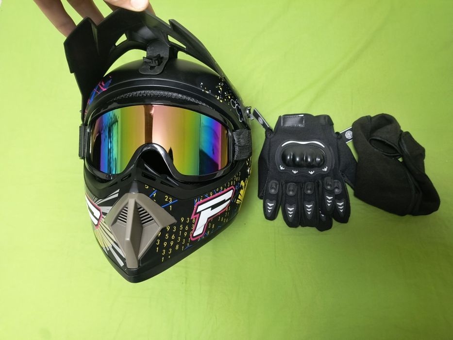 Set Cască Motocross / Enduro / ATV + Ochelari și Mănuși protecție+Cagula