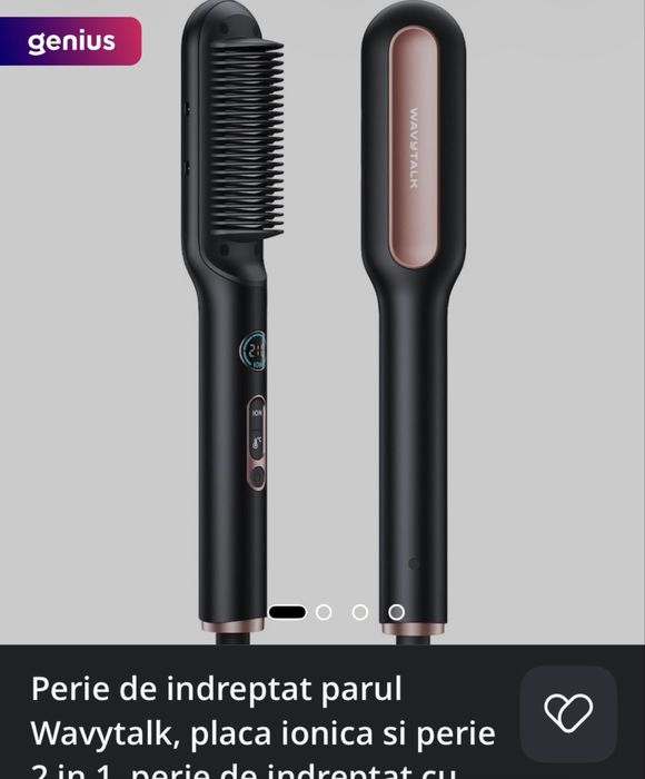 Perie de indreptat parul Wavytalk, placa ionica si perie 2 in 1, perie de indreptat cu ceramica anti-arsura, cu afisaj LED, pentru uz acasa si salon.