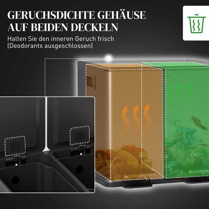 HOMCOM 2 x 15 л двойни кошчета за боклук, отваряне с педал