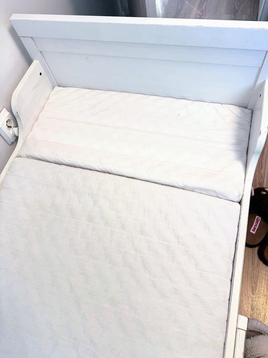 SUNDVIK Pat extensibil+somieră și saltea alb, 80x200 cm