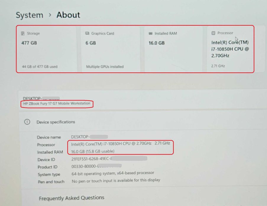 HP ZBook 17 G7/Core i7-10850H/RTX 3000 6GB/16GB RAM/512 SSD/17.3 IPS